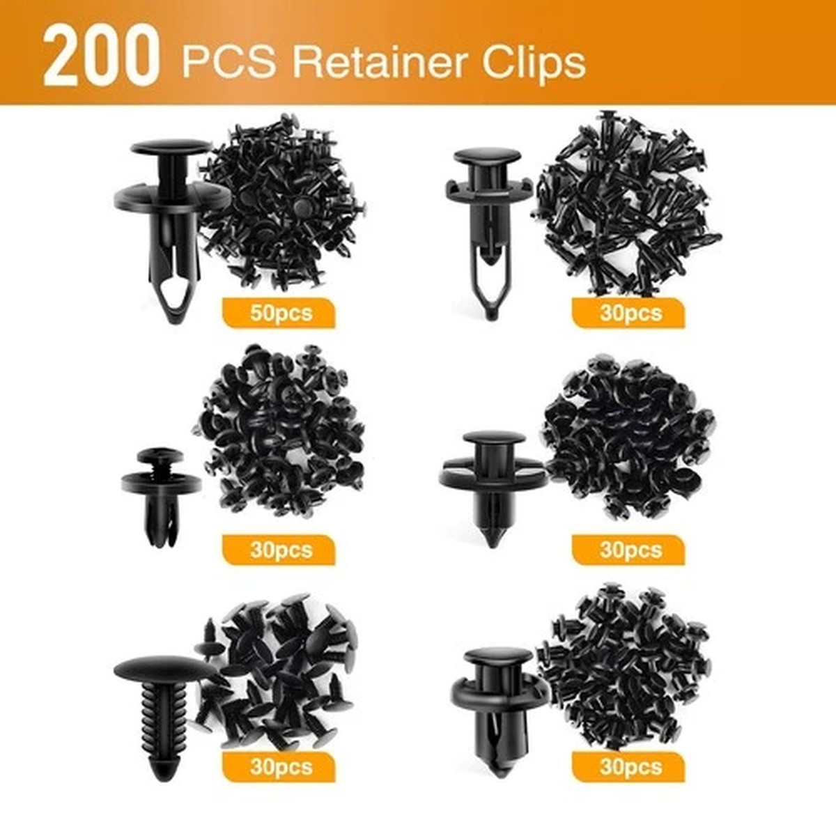 Universal 200Pcs 8mm Auto Bumper Fender Plastic Push Pin Rivet Fastener Clips